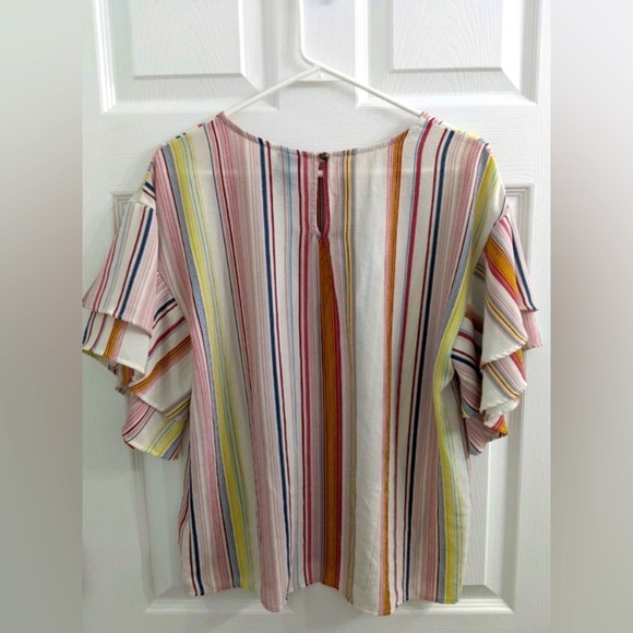Bobeau boutique Striped Multicolor Ruffle Butterfly Sleeve Top - SZ Large NWOT - Picture 2 of 6